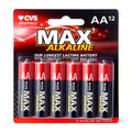 CVS Max Alkaline Batteries, AA, 1.5 Volt, 12 Count