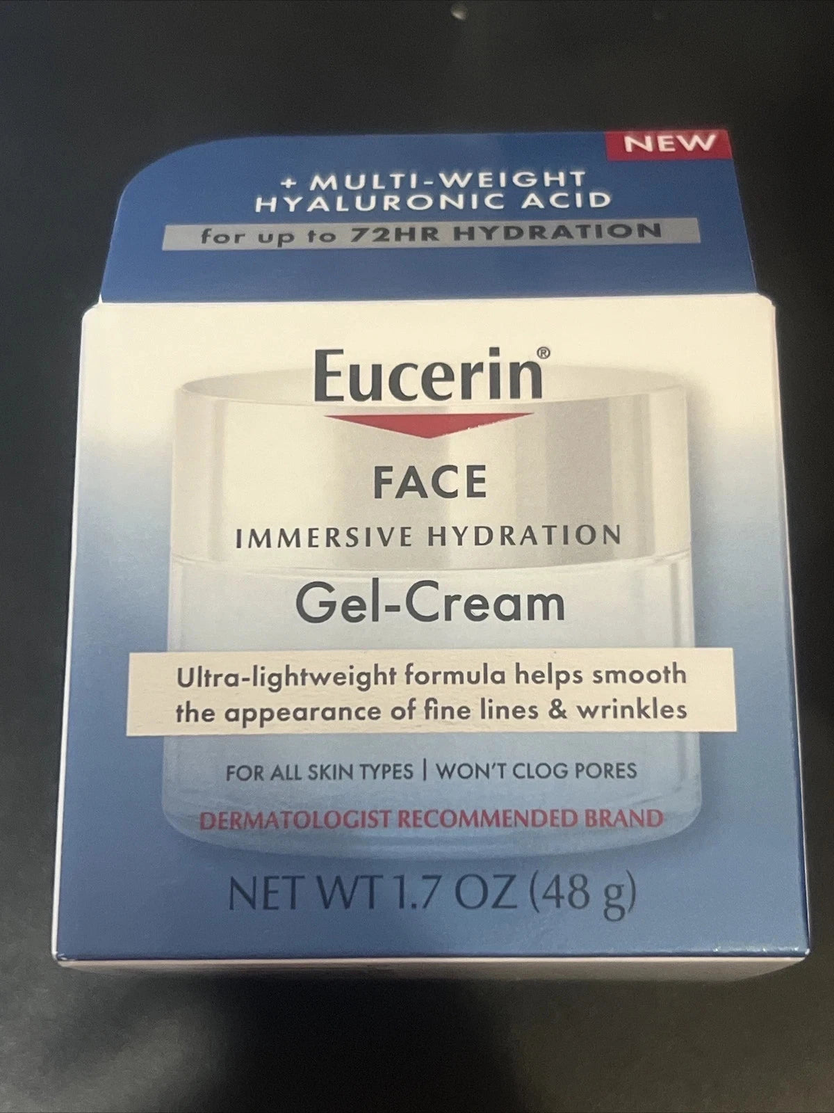 Eucerin Face Gel-Cream For All Skin Types 1.7oz./48g New In Box